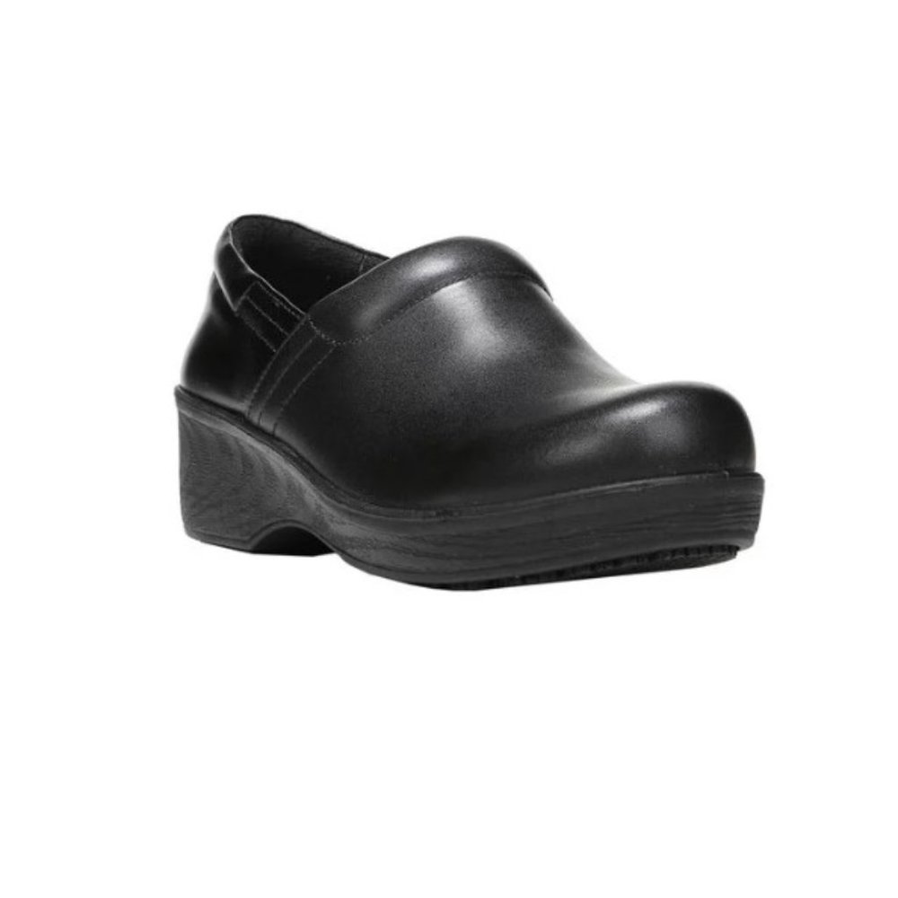 Dr. Scholl's Dynamo Clog Black Leather 7.5M Slip-Resistant Closed